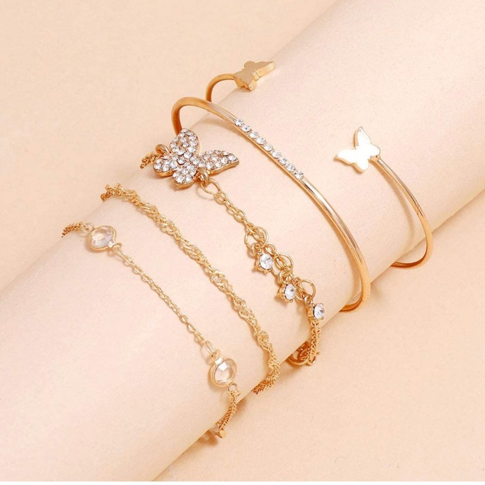 5 Piece Butterfly Gold Bracelet Set